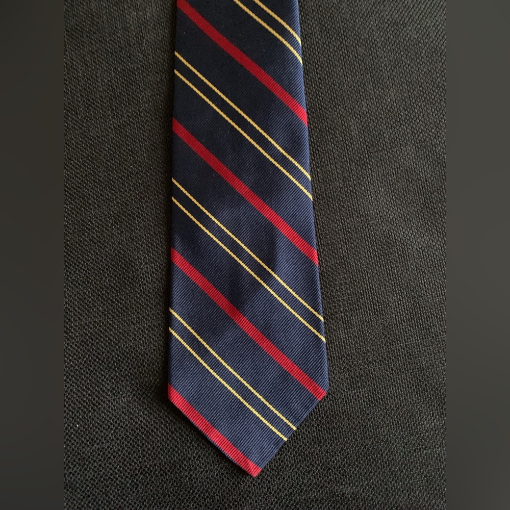 Vintage Paul Stuart Navy, Red, and Yellow Striped Silk Tie from Italy